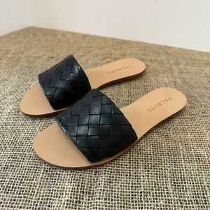TALBOTS SIZE 6 BLACK WOVEN LEATHER SLIDES SANDALS NWOT 🖤